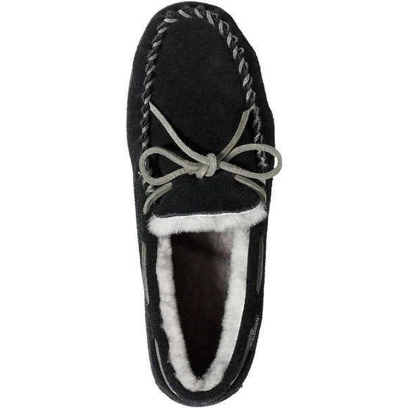 L.L. Bean Wicked Good Slippers Men’s 12 Black Suede Fur Lined Moccasin Slippers main image 14